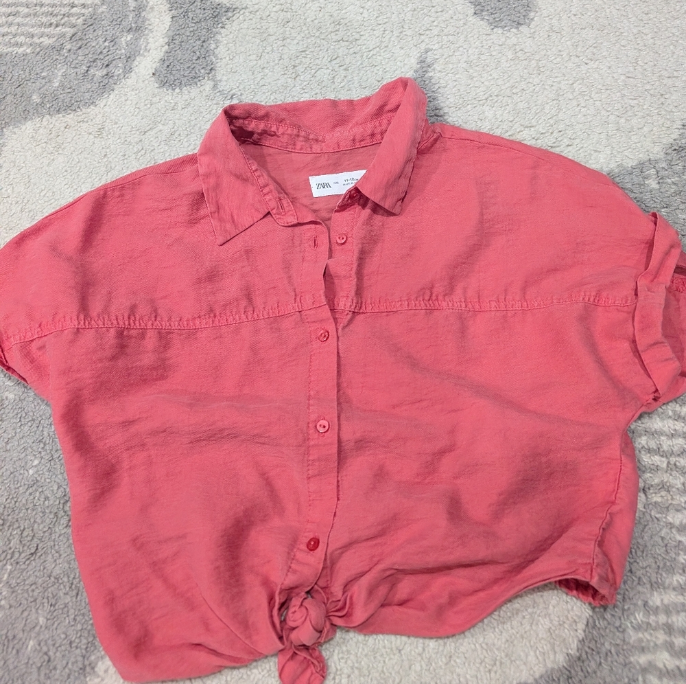 Zara Pink Button-Up Shirt With Skirt Set